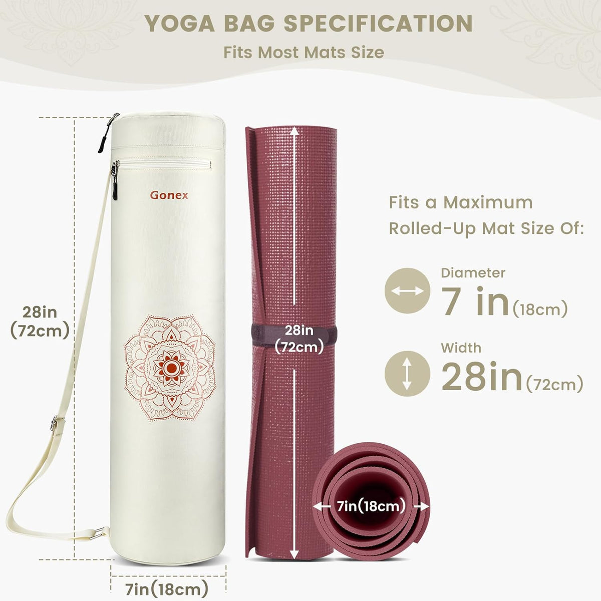 Yoga Mat Bag with Full-Zip Design, Fits Most Mats | 600D Oxford Fabric, Wet Pocket, Front Zip Pocket, Adjustable Strap, Fits Mats up to 26"