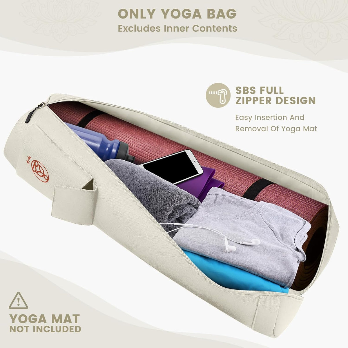 Yoga Mat Bag with Full-Zip Design, Fits Most Mats | 600D Oxford Fabric, Wet Pocket, Front Zip Pocket, Adjustable Strap, Fits Mats up to 26"