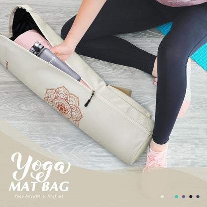 Yoga Mat Bag with Full-Zip Design, Fits Most Mats | 600D Oxford Fabric, Wet Pocket, Front Zip Pocket, Adjustable Strap, Fits Mats up to 26"