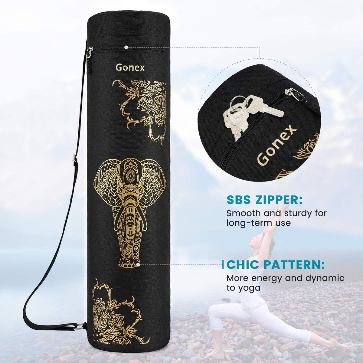 Yoga Mat Bag with Full-Zip Design, Fits Most Mats | 600D Oxford Fabric, Wet Pocket, Front Zip Pocket, Adjustable Strap, Fits Mats up to 26"