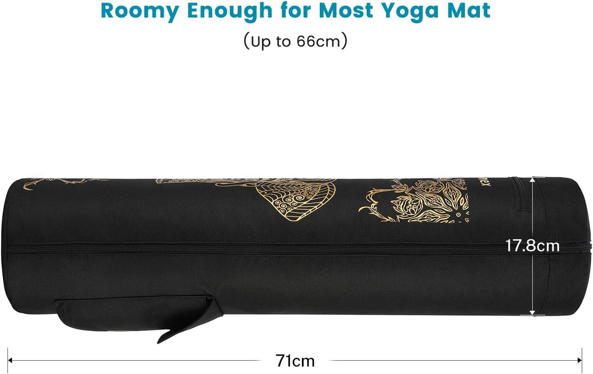 Yoga Mat Bag with Full-Zip Design, Fits Most Mats | 600D Oxford Fabric, Wet Pocket, Front Zip Pocket, Adjustable Strap, Fits Mats up to 26"