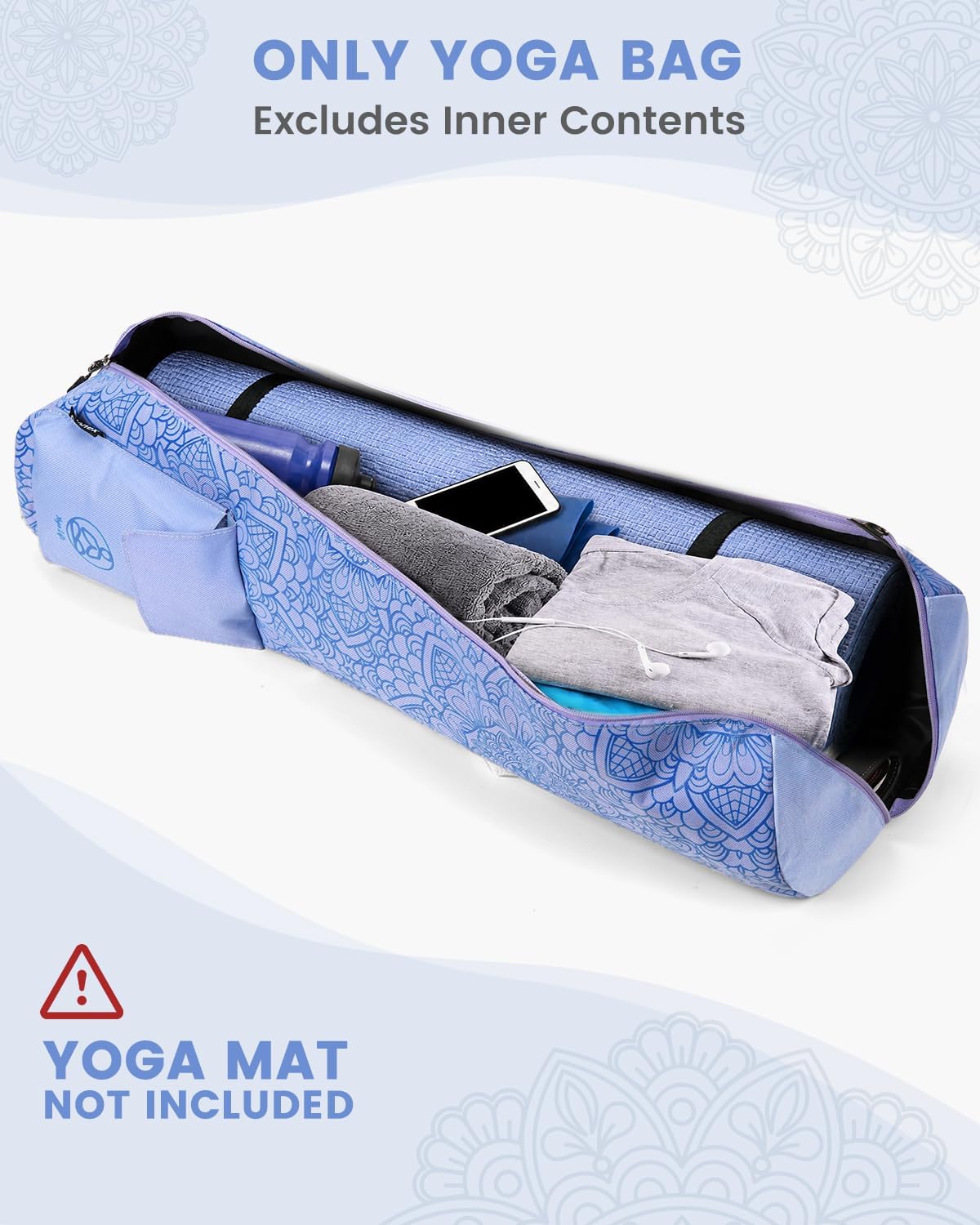 Yoga Mat Bag with Full-Zip Design, Fits Most Mats | 600D Oxford Fabric, Wet Pocket, Front Zip Pocket, Adjustable Strap, Fits Mats up to 26"