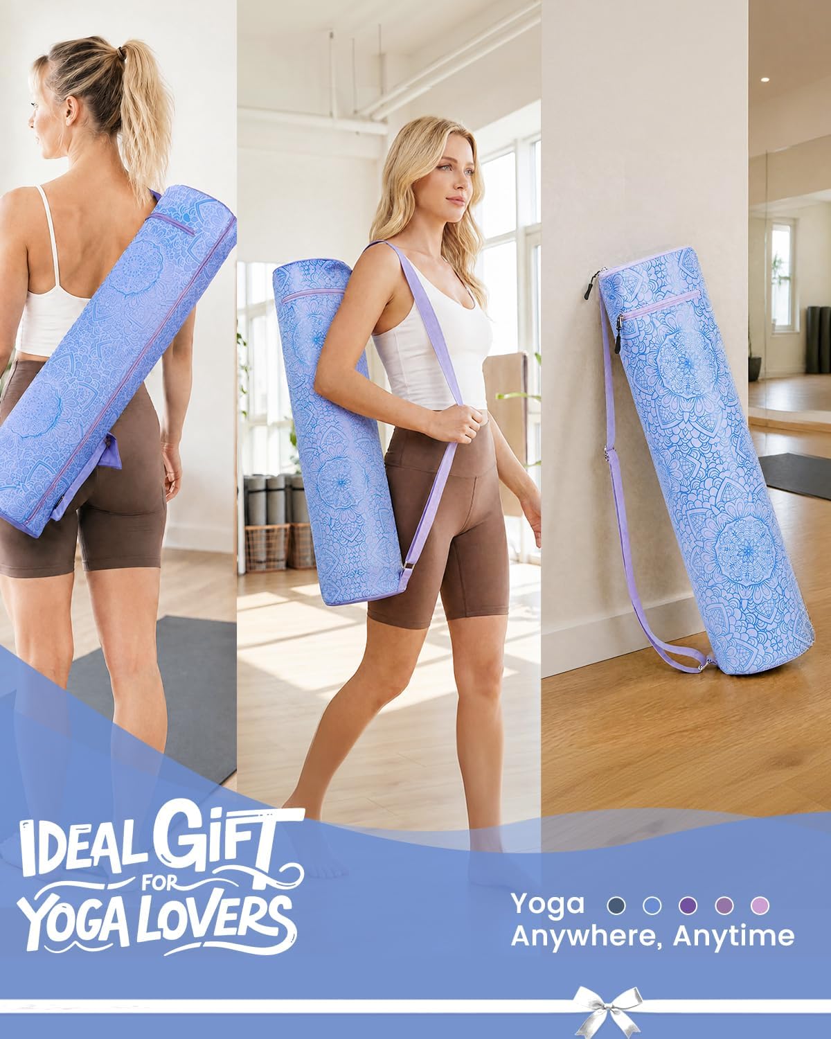 Yoga Mat Bag with Full-Zip Design, Fits Most Mats | 600D Oxford Fabric, Wet Pocket, Front Zip Pocket, Adjustable Strap, Fits Mats up to 26"