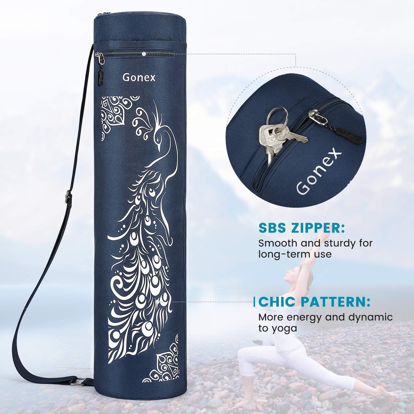 Yoga Mat Bag with Full-Zip Design, Fits Most Mats | 600D Oxford Fabric, Wet Pocket, Front Zip Pocket, Adjustable Strap, Fits Mats up to 26"