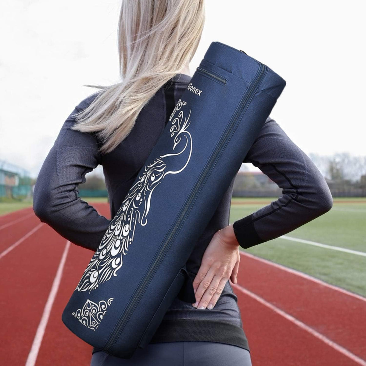 Yoga Mat Bag with Full-Zip Design, Fits Most Mats | 600D Oxford Fabric, Wet Pocket, Front Zip Pocket, Adjustable Strap, Fits Mats up to 26"