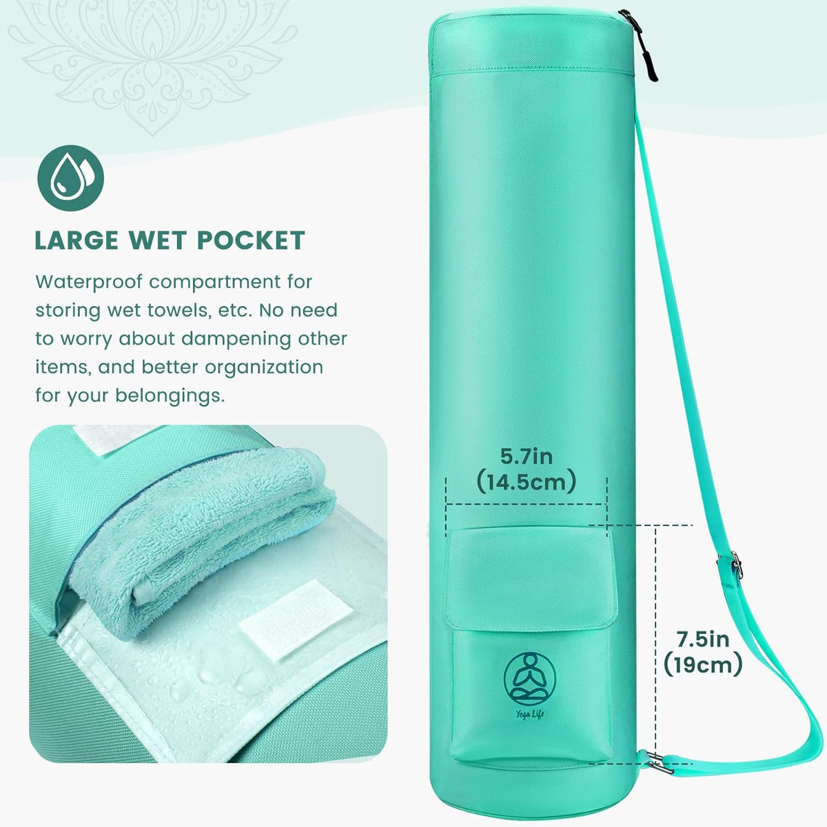 Yoga Mat Bag with Full-Zip Design, Fits Most Mats | 600D Oxford Fabric, Wet Pocket, Front Zip Pocket, Adjustable Strap, Fits Mats up to 26"