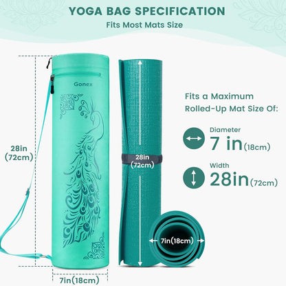 Yoga Mat Bag with Full-Zip Design, Fits Most Mats | 600D Oxford Fabric, Wet Pocket, Front Zip Pocket, Adjustable Strap, Fits Mats up to 26"