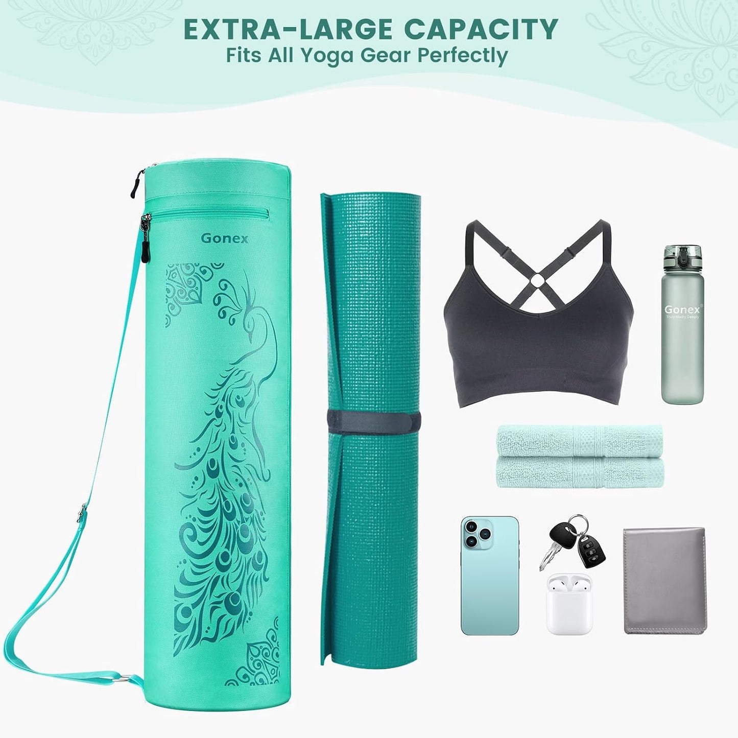 Yoga Mat Bag with Full-Zip Design, Fits Most Mats | 600D Oxford Fabric, Wet Pocket, Front Zip Pocket, Adjustable Strap, Fits Mats up to 26"