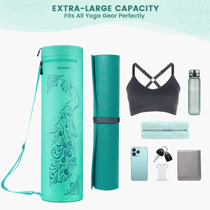 Yoga Mat Bag with Full-Zip Design, Fits Most Mats | 600D Oxford Fabric, Wet Pocket, Front Zip Pocket, Adjustable Strap, Fits Mats up to 26"
