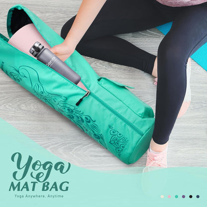 Yoga Mat Bag with Full-Zip Design, Fits Most Mats | 600D Oxford Fabric, Wet Pocket, Front Zip Pocket, Adjustable Strap, Fits Mats up to 26"