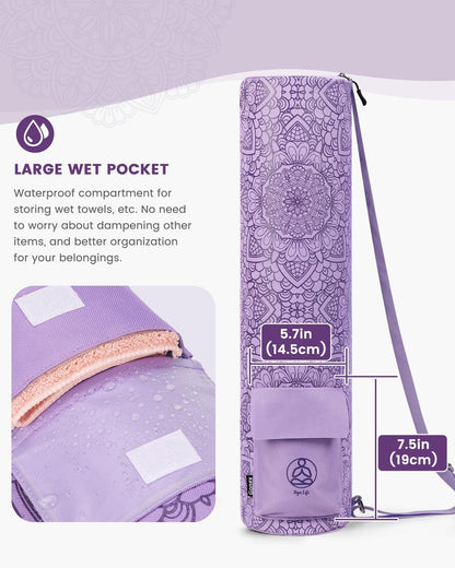 Yoga Mat Bag with Full-Zip Design, Fits Most Mats | 600D Oxford Fabric, Wet Pocket, Front Zip Pocket, Adjustable Strap, Fits Mats up to 26"