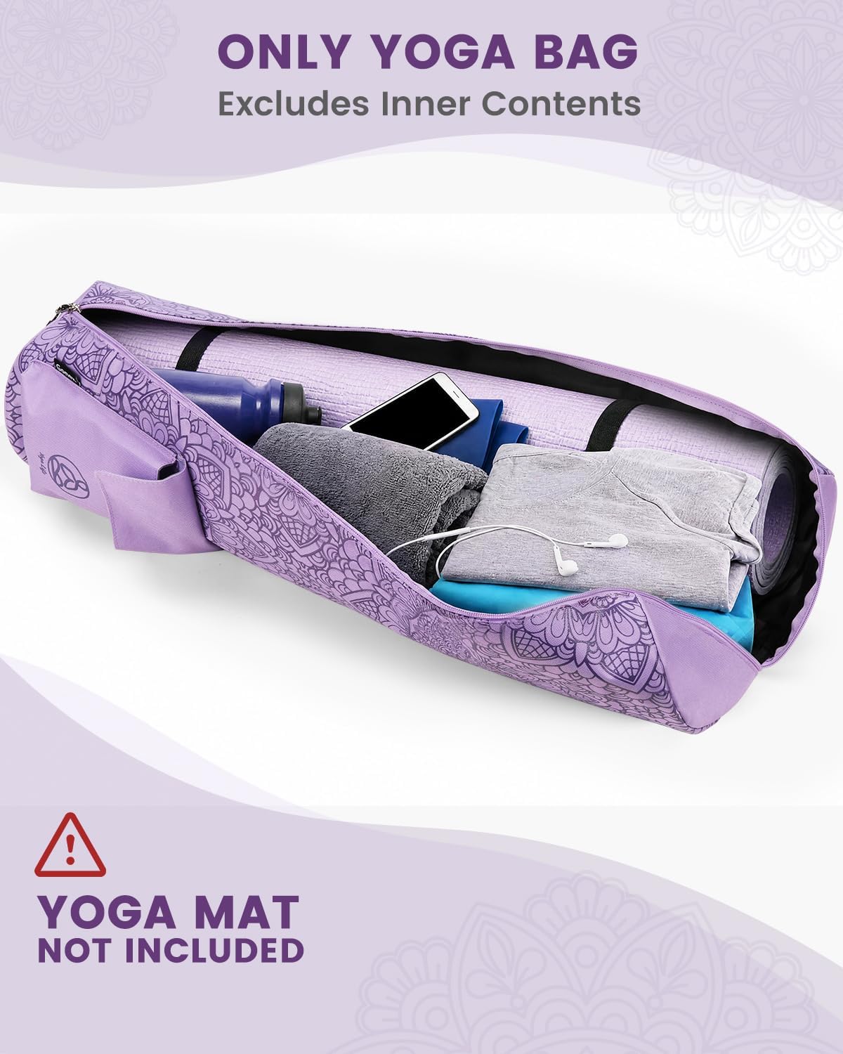 Yoga Mat Bag with Full-Zip Design, Fits Most Mats | 600D Oxford Fabric, Wet Pocket, Front Zip Pocket, Adjustable Strap, Fits Mats up to 26"