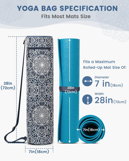 Yoga Mat Bag with Full-Zip Design, Fits Most Mats | 600D Oxford Fabric, Wet Pocket, Front Zip Pocket, Adjustable Strap, Fits Mats up to 26"