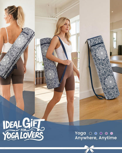 Yoga Mat Bag with Full-Zip Design, Fits Most Mats | 600D Oxford Fabric, Wet Pocket, Front Zip Pocket, Adjustable Strap, Fits Mats up to 26"