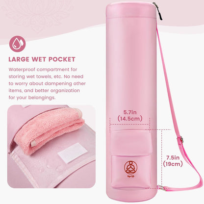 Yoga Mat Bag with Full-Zip Design, Fits Most Mats | 600D Oxford Fabric, Wet Pocket, Front Zip Pocket, Adjustable Strap, Fits Mats up to 26"
