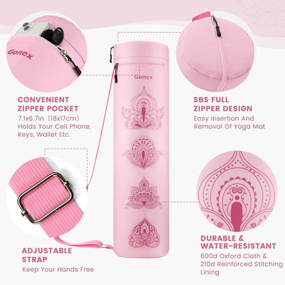 Yoga Mat Bag with Full-Zip Design, Fits Most Mats | 600D Oxford Fabric, Wet Pocket, Front Zip Pocket, Adjustable Strap, Fits Mats up to 26"