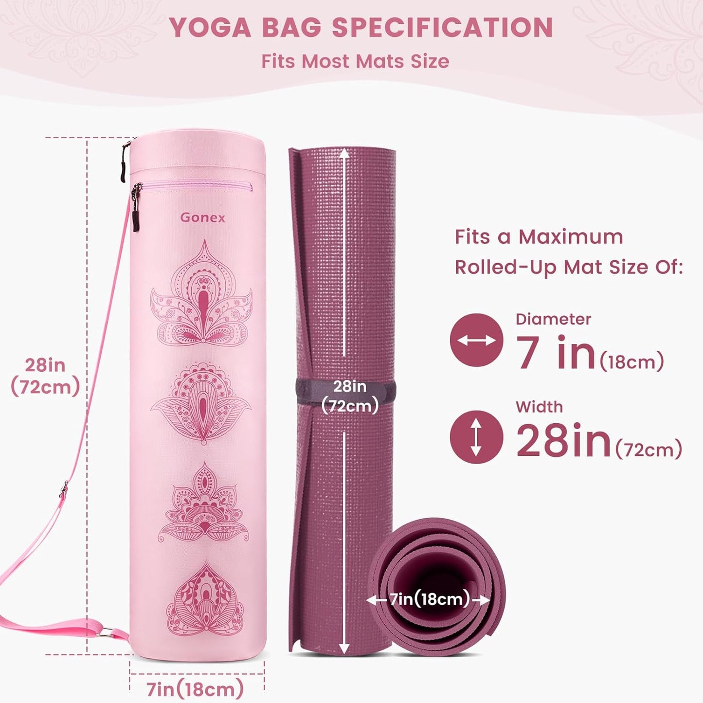 Yoga Mat Bag with Full-Zip Design, Fits Most Mats | 600D Oxford Fabric, Wet Pocket, Front Zip Pocket, Adjustable Strap, Fits Mats up to 26"