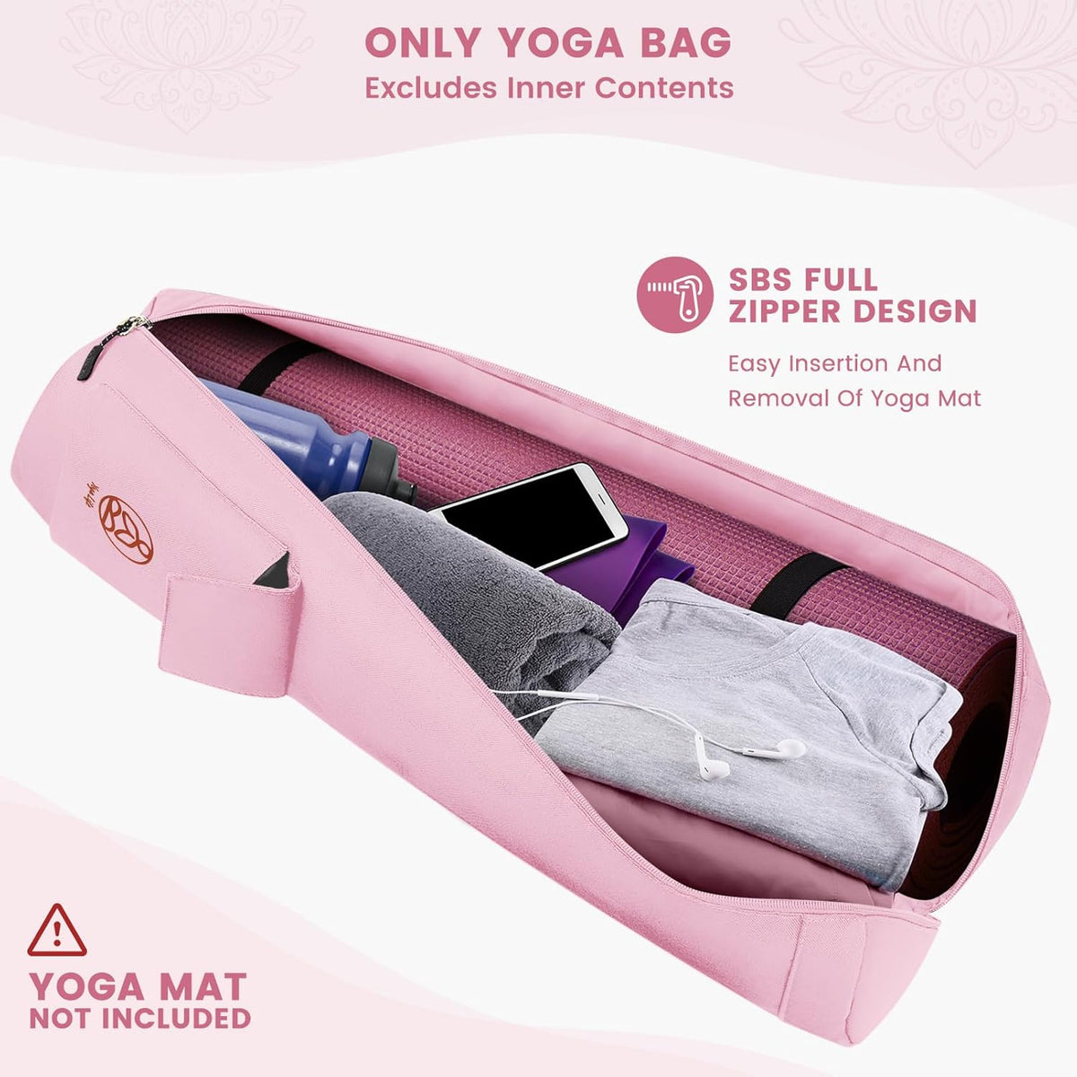 Yoga Mat Bag with Full-Zip Design, Fits Most Mats | 600D Oxford Fabric, Wet Pocket, Front Zip Pocket, Adjustable Strap, Fits Mats up to 26"