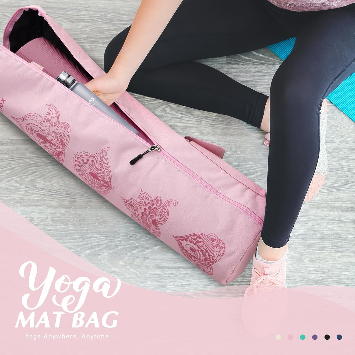 Yoga Mat Bag with Full-Zip Design, Fits Most Mats | 600D Oxford Fabric, Wet Pocket, Front Zip Pocket, Adjustable Strap, Fits Mats up to 26"