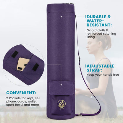 Yoga Mat Bag with Full-Zip Design, Fits Most Mats | 600D Oxford Fabric, Wet Pocket, Front Zip Pocket, Adjustable Strap, Fits Mats up to 26"