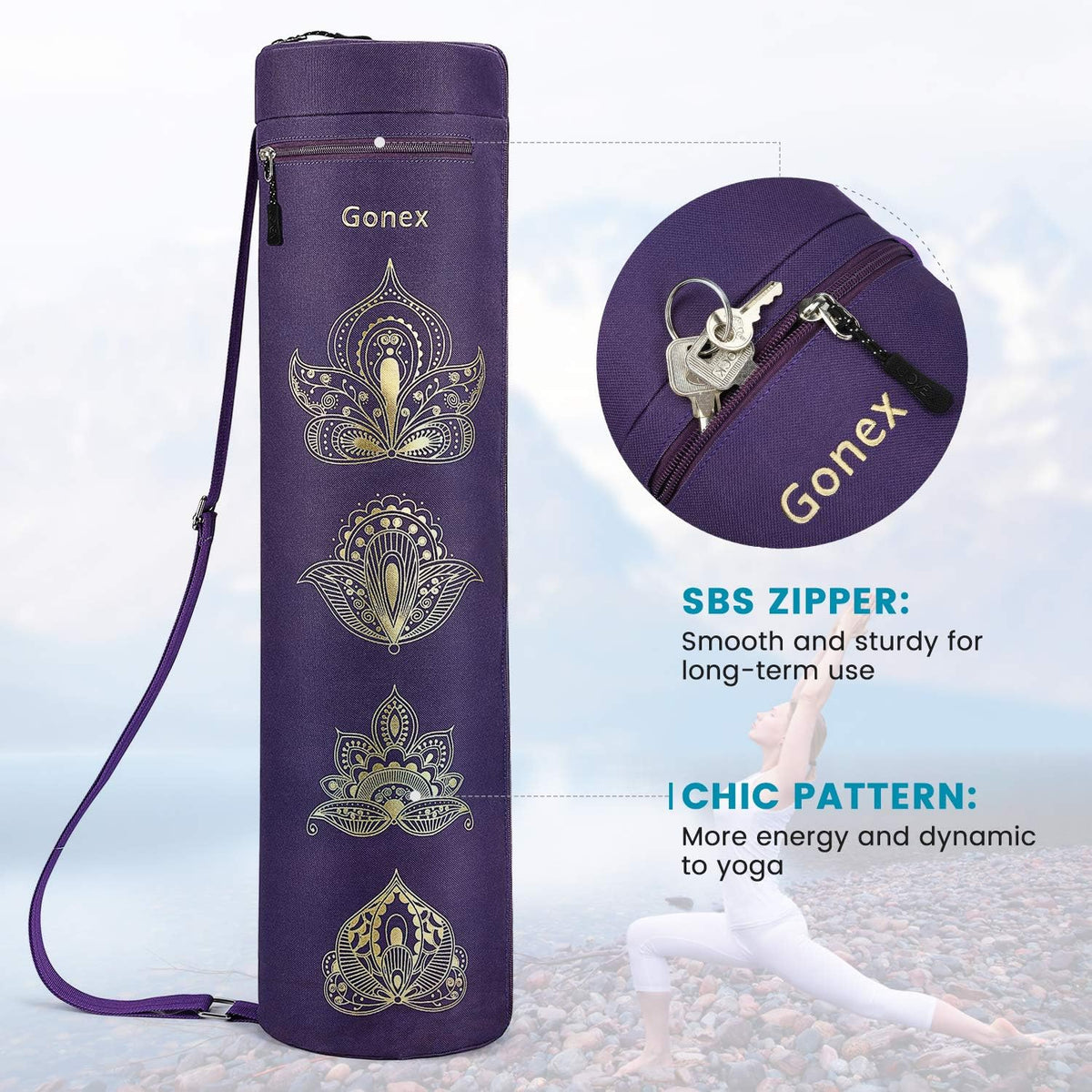 Yoga Mat Bag with Full-Zip Design, Fits Most Mats | 600D Oxford Fabric, Wet Pocket, Front Zip Pocket, Adjustable Strap, Fits Mats up to 26"