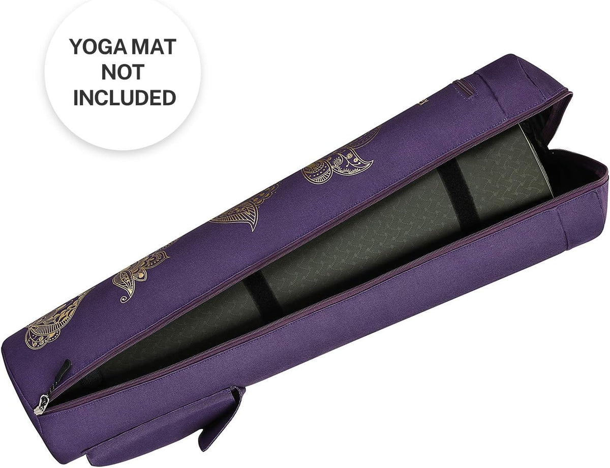 Yoga Mat Bag with Full-Zip Design, Fits Most Mats | 600D Oxford Fabric, Wet Pocket, Front Zip Pocket, Adjustable Strap, Fits Mats up to 26"