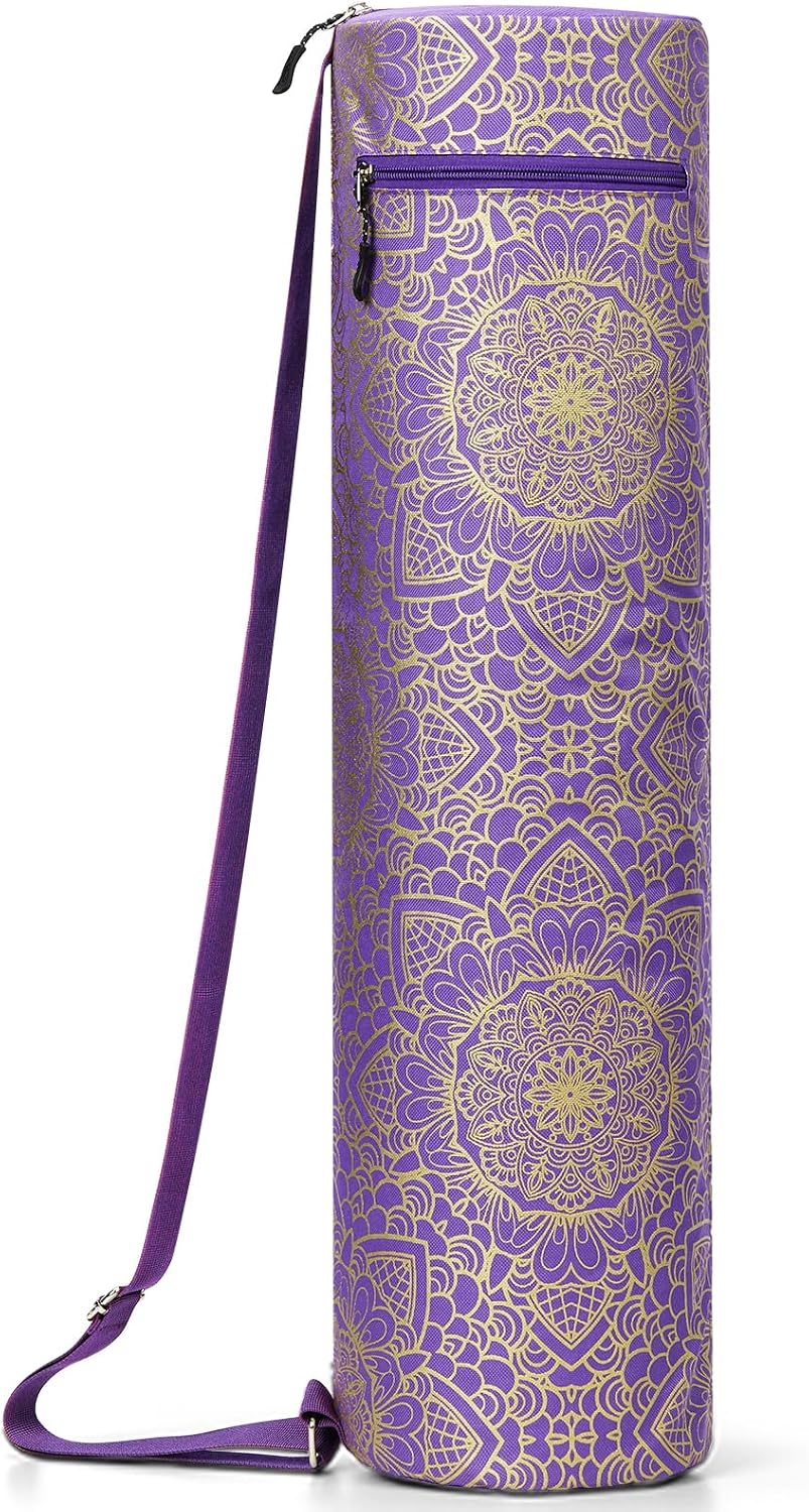 Yoga Mat Bag with Full-Zip Design, Fits Most Mats | 600D Oxford Fabric, Wet Pocket, Front Zip Pocket, Adjustable Strap, Fits Mats up to 26"