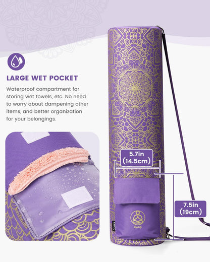 Yoga Mat Bag with Full-Zip Design, Fits Most Mats | 600D Oxford Fabric, Wet Pocket, Front Zip Pocket, Adjustable Strap, Fits Mats up to 26"