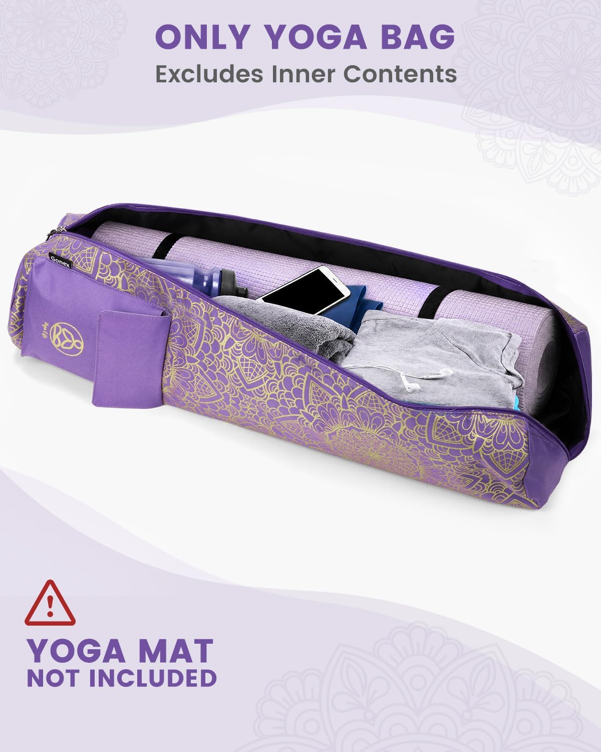 Yoga Mat Bag with Full-Zip Design, Fits Most Mats | 600D Oxford Fabric, Wet Pocket, Front Zip Pocket, Adjustable Strap, Fits Mats up to 26"