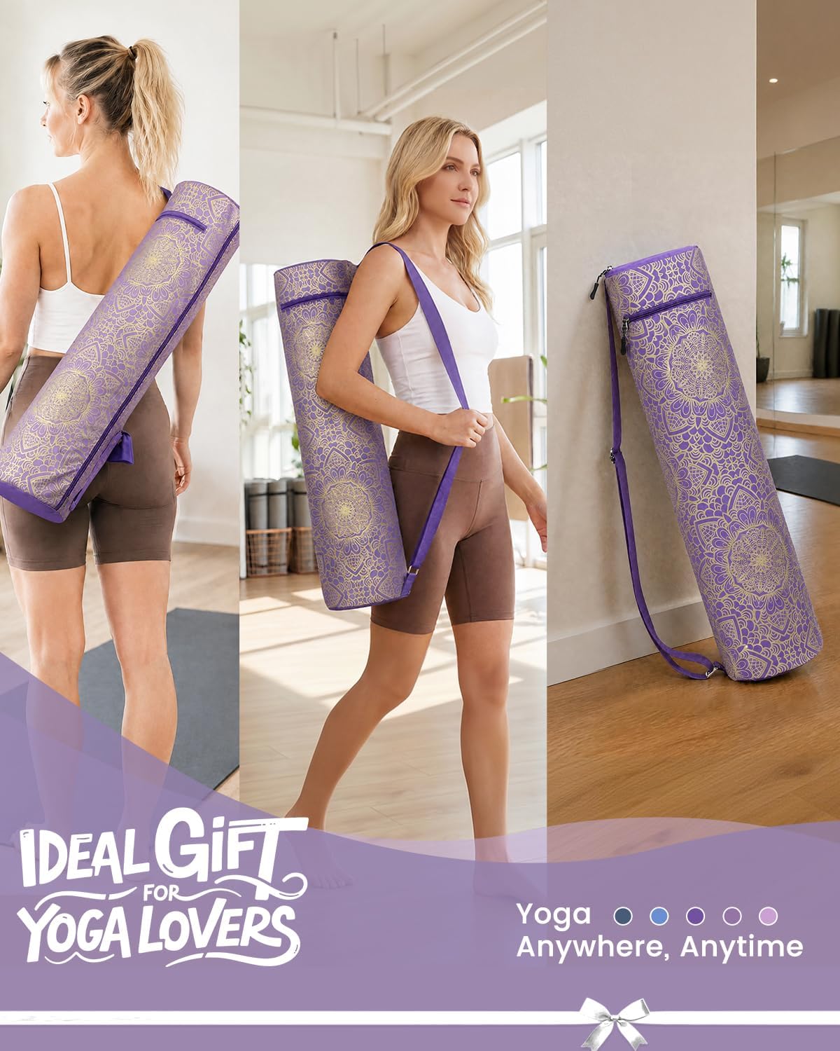 Yoga Mat Bag with Full-Zip Design, Fits Most Mats | 600D Oxford Fabric, Wet Pocket, Front Zip Pocket, Adjustable Strap, Fits Mats up to 26"