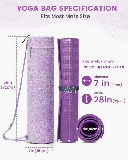 Yoga Mat Bag with Full-Zip Design, Fits Most Mats | 600D Oxford Fabric, Wet Pocket, Front Zip Pocket, Adjustable Strap, Fits Mats up to 26"