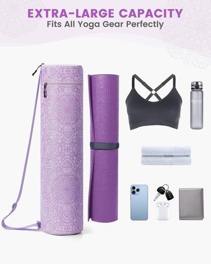 Yoga Mat Bag with Full-Zip Design, Fits Most Mats | 600D Oxford Fabric, Wet Pocket, Front Zip Pocket, Adjustable Strap, Fits Mats up to 26"