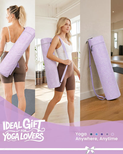 Yoga Mat Bag with Full-Zip Design, Fits Most Mats | 600D Oxford Fabric, Wet Pocket, Front Zip Pocket, Adjustable Strap, Fits Mats up to 26"