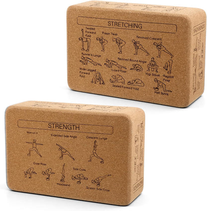 2 Pack Cork Yoga Blocks, Yoga Poses Teaching Cork Blocks for Beginners & Experts, Eco-Friendly High Density Non-Slip Fitness Block for Better Support, Balance & Comfort (9 x 6 x 3 Inches)