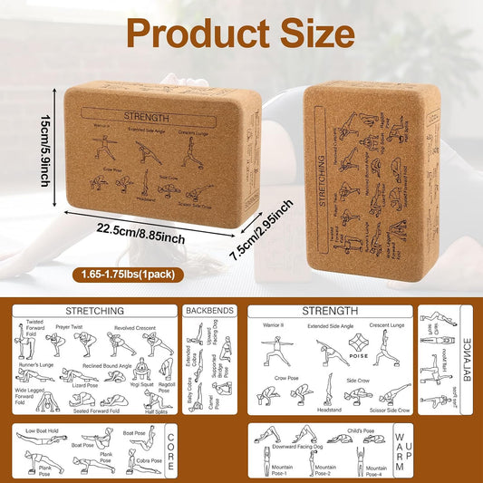 2 Pack Cork Yoga Blocks, Yoga Poses Teaching Cork Blocks for Beginners & Experts, Eco-Friendly High Density Non-Slip Fitness Block for Better Support, Balance & Comfort (9 x 6 x 3 Inches)