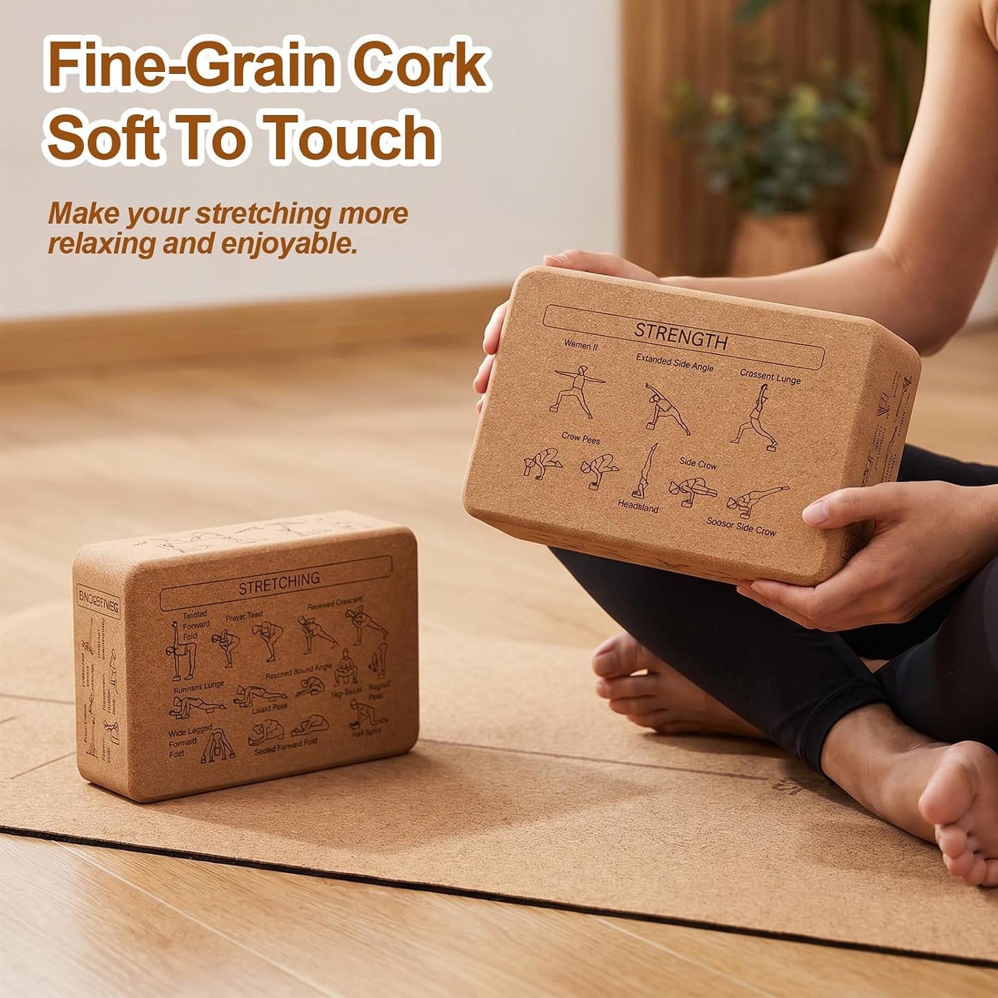 2 Pack Cork Yoga Blocks, Yoga Poses Teaching Cork Blocks for Beginners & Experts, Eco-Friendly High Density Non-Slip Fitness Block for Better Support, Balance & Comfort (9 x 6 x 3 Inches)