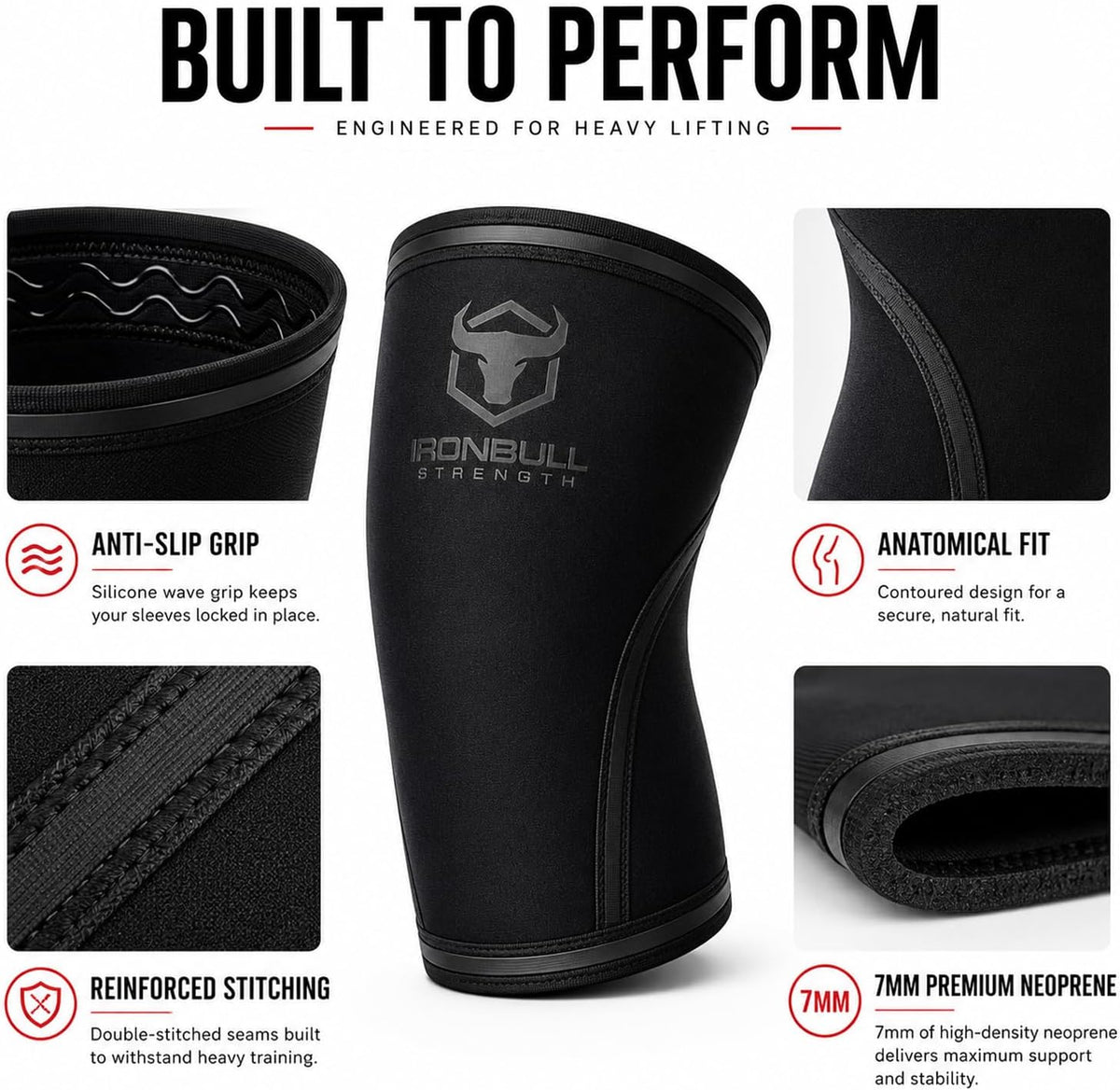 Knee Sleeves 7mm (1 Pair) - Compression Brace & Knee Sleeve For Weightlifting, Powerlifting & Cross Training - Knee Support for Squats - Men & Women