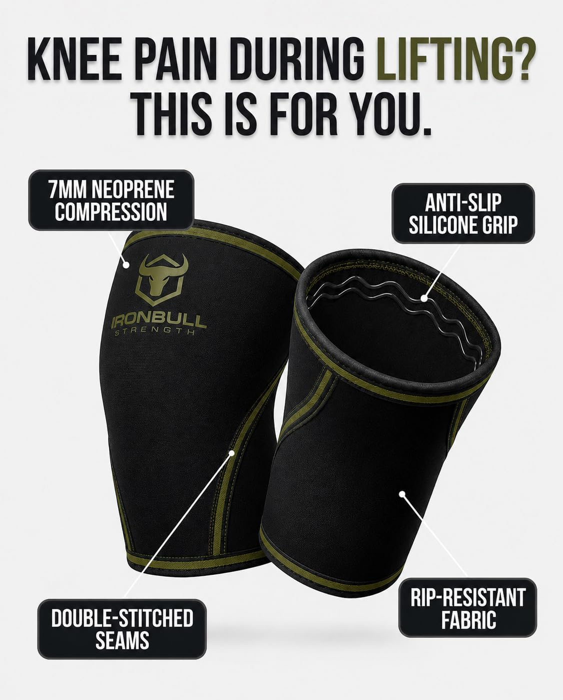 Knee Sleeves 7mm (1 Pair) - Compression Brace & Knee Sleeve For Weightlifting, Powerlifting & Cross Training - Knee Support for Squats - Men & Women