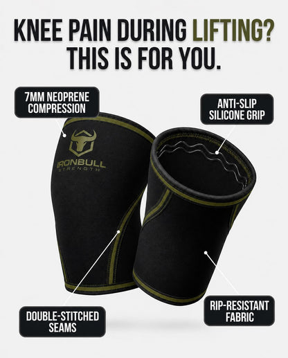 Knee Sleeves 7mm (1 Pair) - Compression Brace & Knee Sleeve For Weightlifting, Powerlifting & Cross Training - Knee Support for Squats - Men & Women