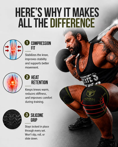Knee Sleeves 7mm (1 Pair) - Compression Brace & Knee Sleeve For Weightlifting, Powerlifting & Cross Training - Knee Support for Squats - Men & Women