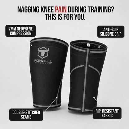 Knee Sleeves 7mm (1 Pair) - Compression Brace & Knee Sleeve For Weightlifting, Powerlifting & Cross Training - Knee Support for Squats - Men & Women