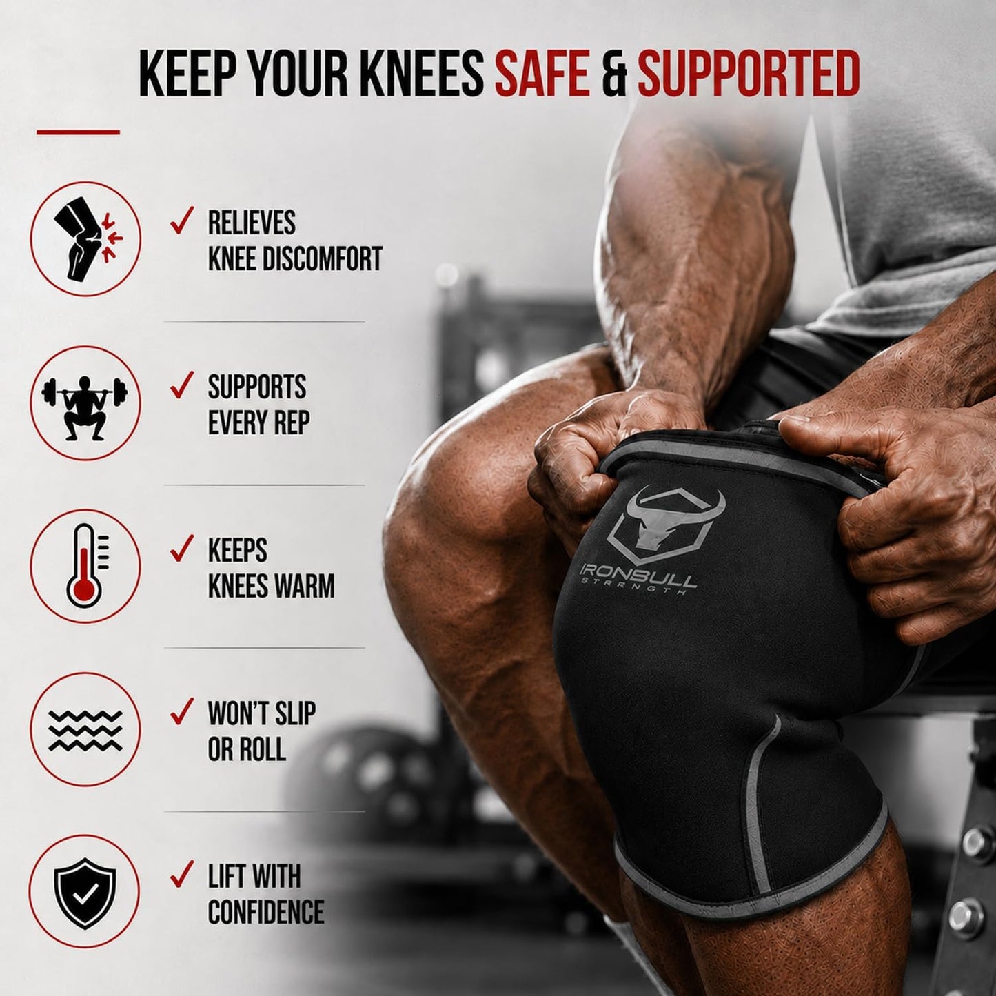 Knee Sleeves 7mm (1 Pair) - Compression Brace & Knee Sleeve For Weightlifting, Powerlifting & Cross Training - Knee Support for Squats - Men & Women