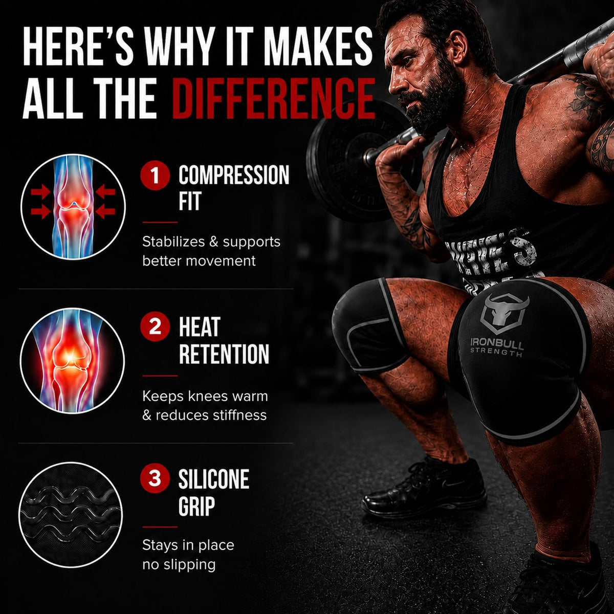 Knee Sleeves 7mm (1 Pair) - Compression Brace & Knee Sleeve For Weightlifting, Powerlifting & Cross Training - Knee Support for Squats - Men & Women