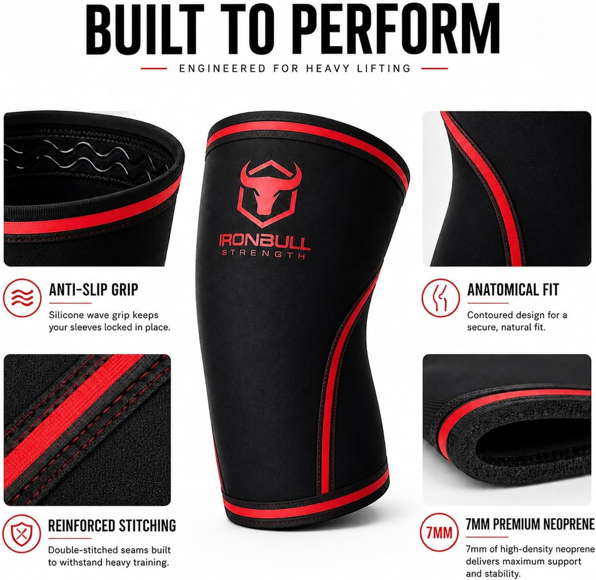 Knee Sleeves 7mm (1 Pair) - Compression Brace & Knee Sleeve For Weightlifting, Powerlifting & Cross Training - Knee Support for Squats - Men & Women