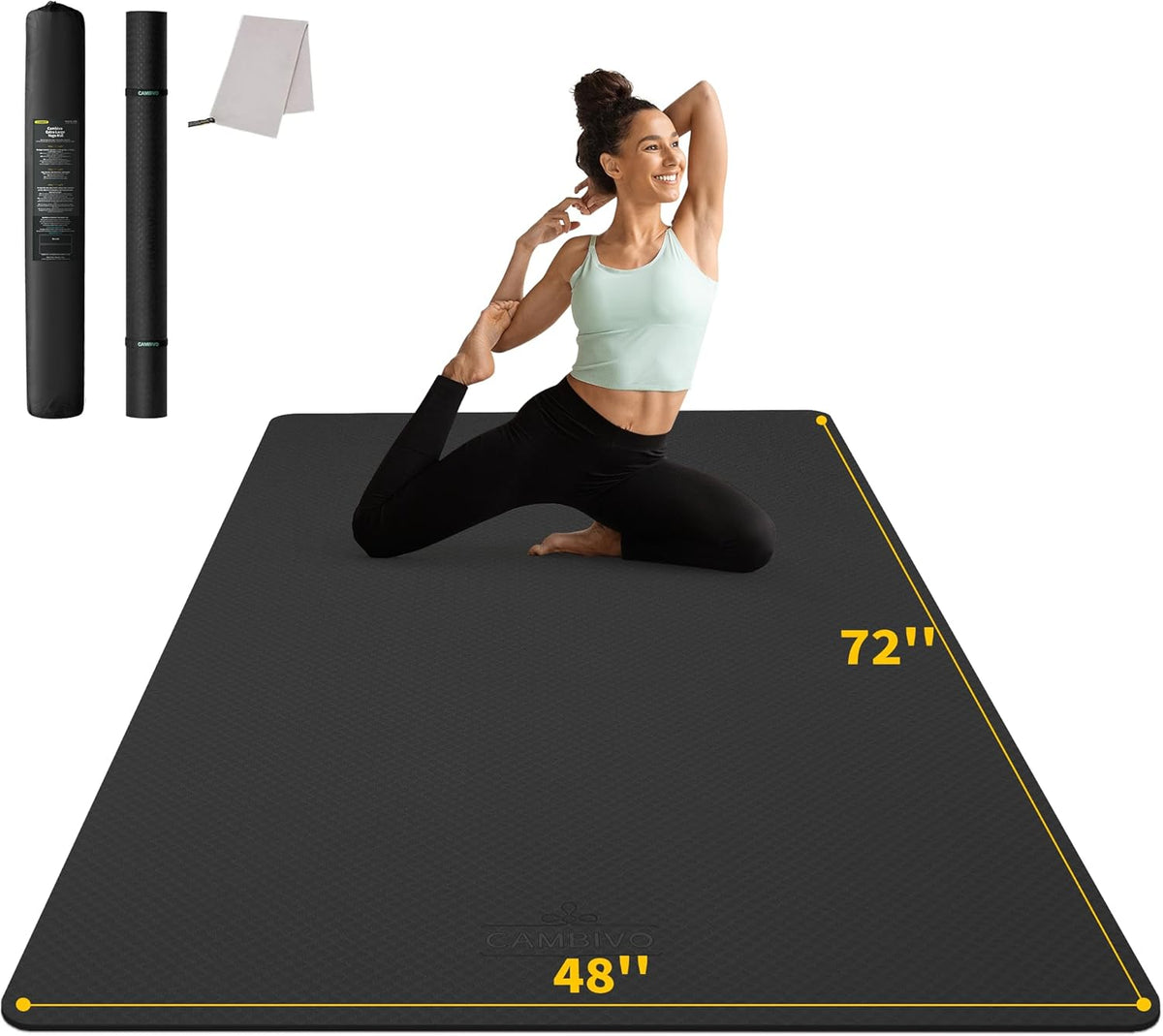 72''x48'' Large Yoga Mat, Extra Thick TPE Workout Mat | extra large exercise mat, non-slip TPE cushioning for joint relief, pilates stretching, apartment noise dampening