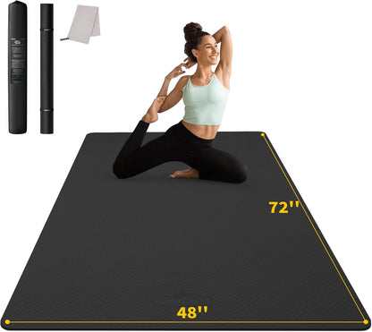 72''x48'' Large Yoga Mat, Extra Thick TPE Workout Mat | extra large exercise mat, non-slip TPE cushioning for joint relief, pilates stretching, apartment noise dampening
