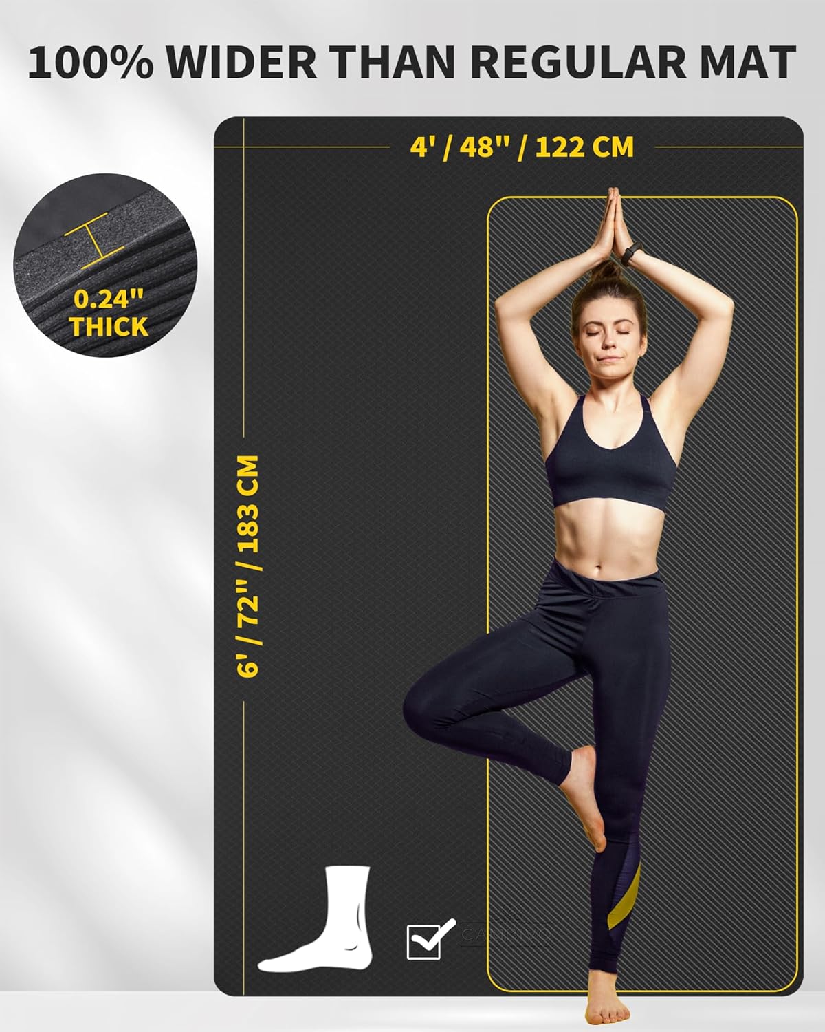 72''x48'' Large Yoga Mat, Extra Thick TPE Workout Mat | extra large exercise mat, non-slip TPE cushioning for joint relief, pilates stretching, apartment noise dampening