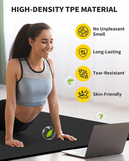 72''x48'' Large Yoga Mat, Extra Thick TPE Workout Mat | extra large exercise mat, non-slip TPE cushioning for joint relief, pilates stretching, apartment noise dampening
