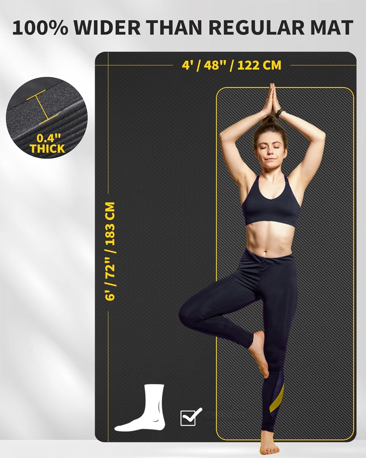 72''x48'' Large Yoga Mat, Extra Thick TPE Workout Mat | extra large exercise mat, non-slip TPE cushioning for joint relief, pilates stretching, apartment noise dampening