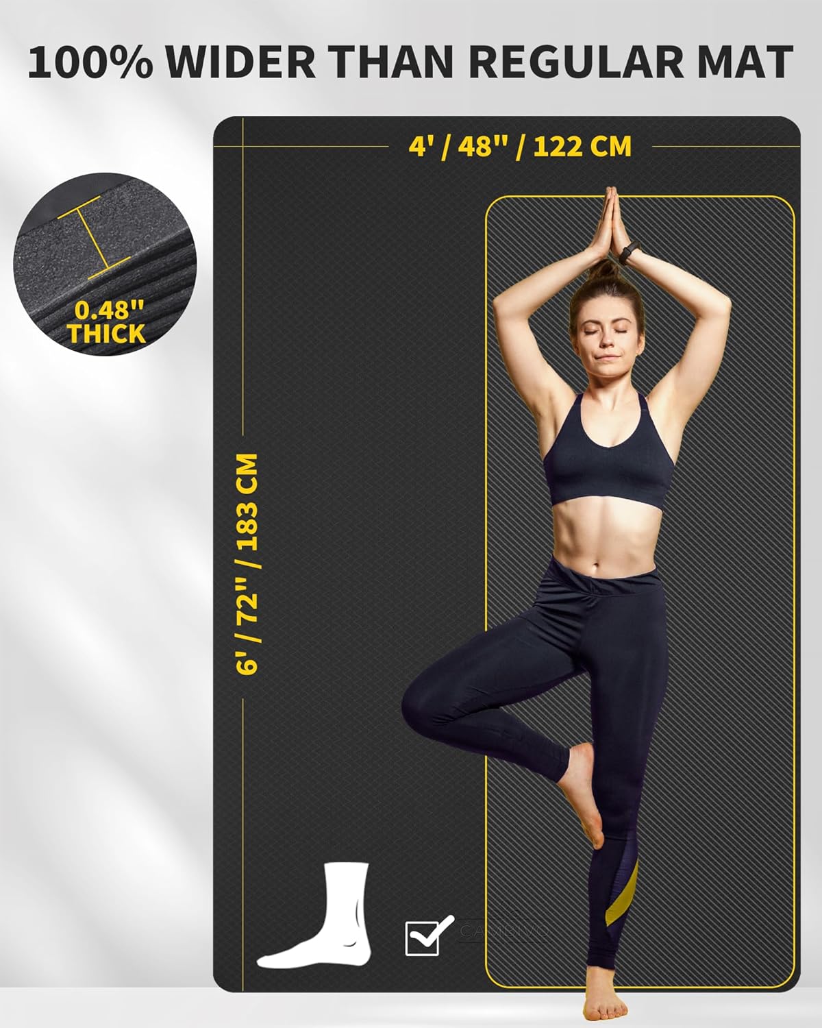 72''x48'' Large Yoga Mat, Extra Thick TPE Workout Mat | extra large exercise mat, non-slip TPE cushioning for joint relief, pilates stretching, apartment noise dampening